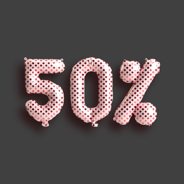 배경에 격리된 발렌타인 데이 제품 판매를 위한 50% 풍선의 3d 그림