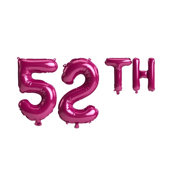 3d illustration of 52th dark pink balloons isolated on background