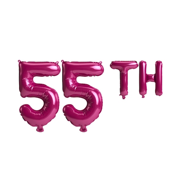 3d illustration of 55th dark pink balloons isolated on background