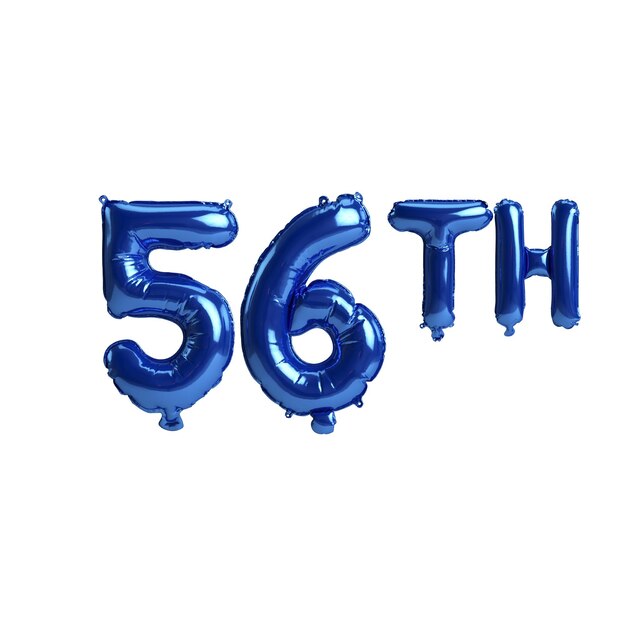 3d illustration of 56th blue balloons isolated on white background
