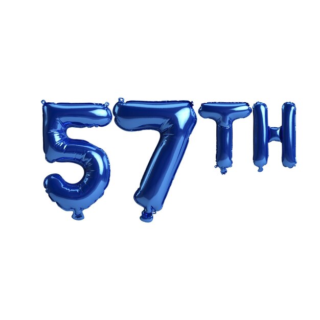 3d illustration of 57th blue balloons isolated on white background