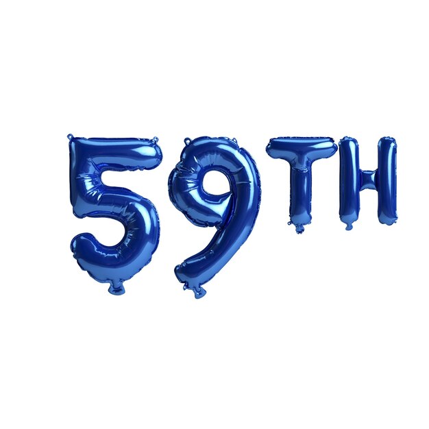 Photo 3d illustration of 59th blue balloons isolated on white background