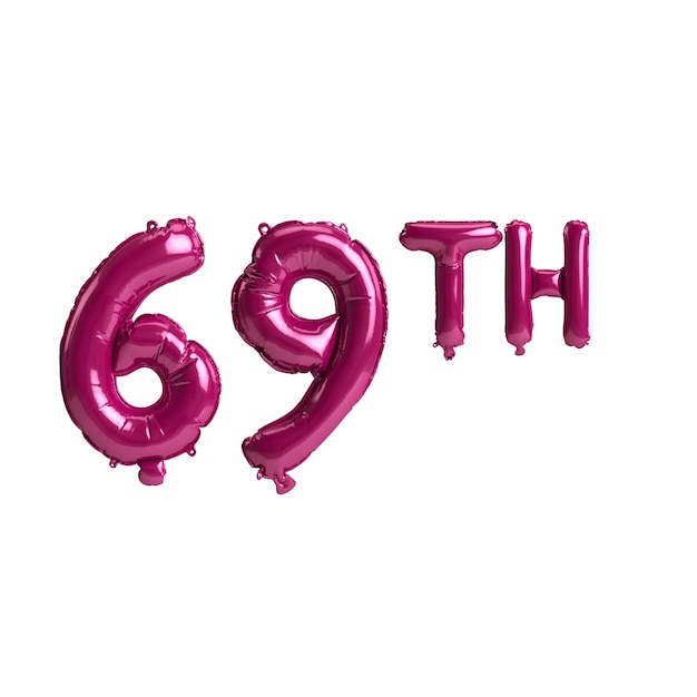 3d illustration of 69th dark pink balloons isolated on background