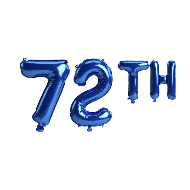 3d illustration of 72th blue balloons isolated on white background