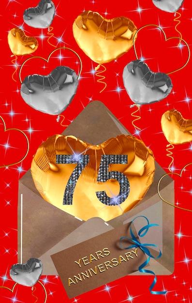 3d illustration 75 anniversary golden numbers on a festive background poster or card