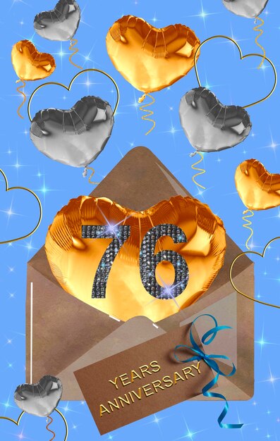 3d illustration 76 anniversary golden numbers on a festive background poster or card