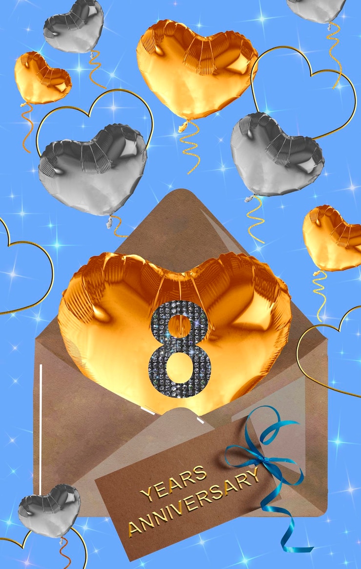 Photo 3d イラスト 8周年記念金色の数字を祭りの背景のポスターやカードに