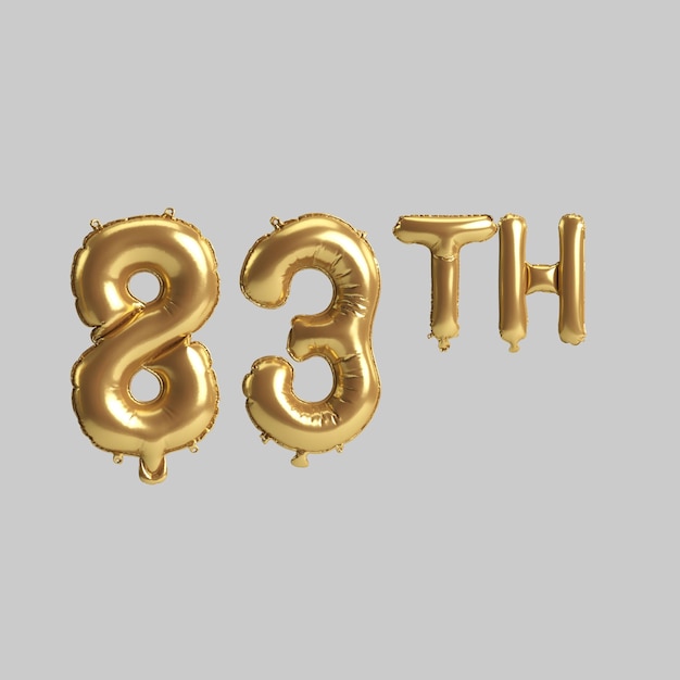 3d illustration of 83th gold balloons isolated on background