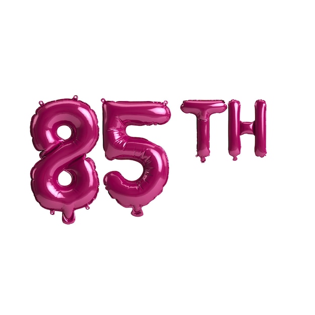 3d illustration of 85th dark pink balloons isolated on background