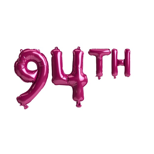 3d illustration of 94th dark pink balloons isolated on background