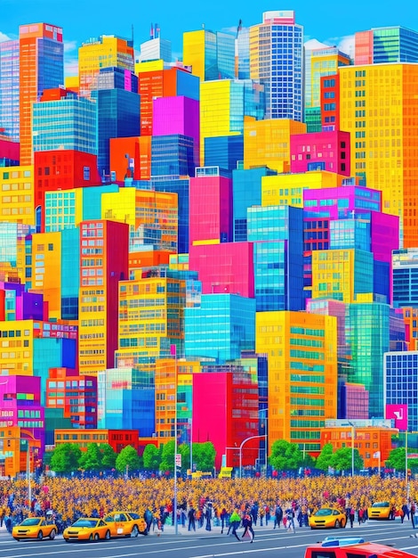 사진 3d 일러스트레이션 밝은 큐브 도시