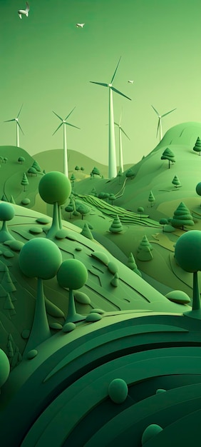 Photo 3d illustration about nature and renewable energies generative ai