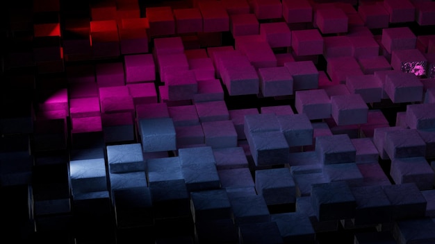 3d illustration Abstract background of cubes in neon light