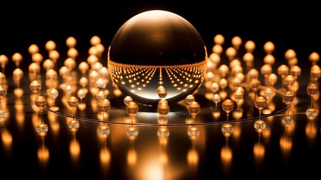 3d illustration of abstract background with bokeh lights and glass balls