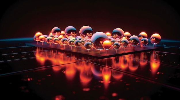 3d illustration of abstract background with bokeh lights and glass balls