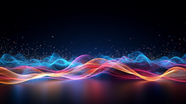 3D illustration of abstract background with dynamic waves and glowing particles ai generated