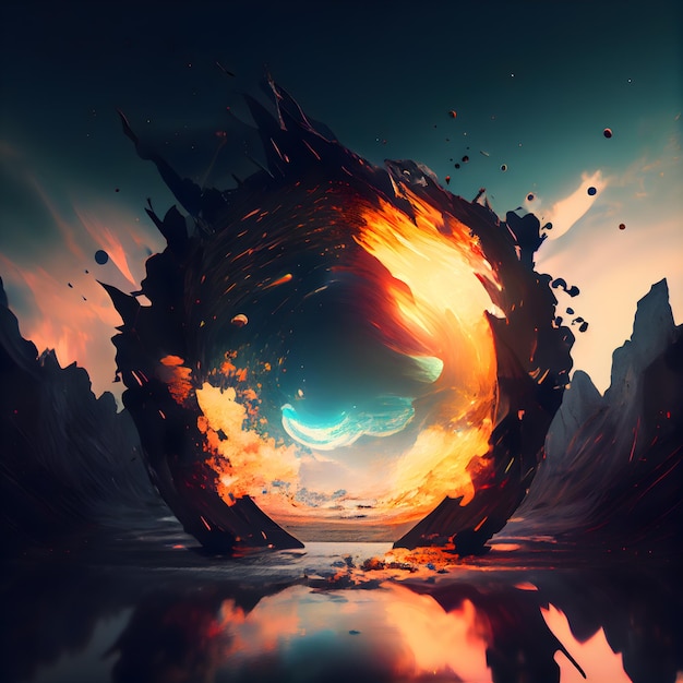 3D illustration of an abstract background with a hole in the water