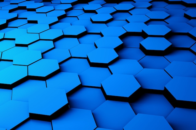 Photo 3d illustration abstract blue of futuristic surface hexagon pattern with light rays