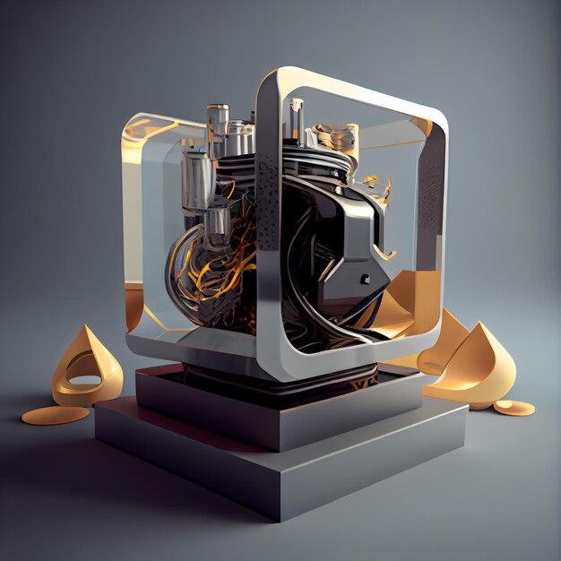 3d illustration of abstract composition with mechanical parts on a gray background