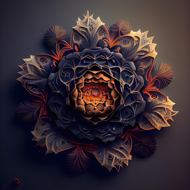 3d иллюстрация абстрактного цветка с цветочным узором на темном фоне