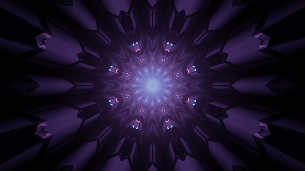 3d illustrazione astratto sfondo futuristico di incandescente a forma rotonda fantastico portale con motivo geometrico in viola sfumature al neon