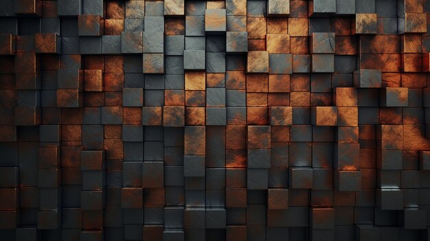 3d illustration of abstract geometric background made of black and orange blocks