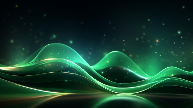 3d illustration of abstract green wavy background with stars and space