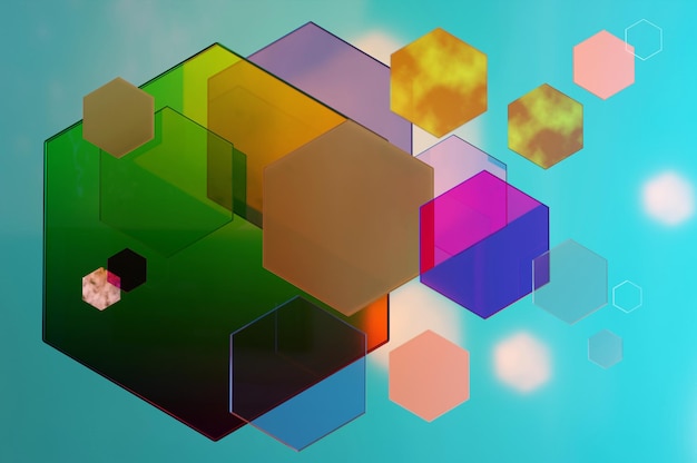 3d illustration Abstract hexagon orang and green color background Technology polygonal design