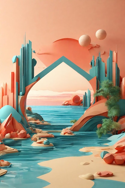 3d illustration of an abstract scene in the form of an arch