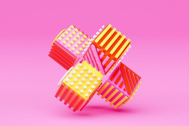 Foto illustrazione 3d forma astratta illusione di vari quadrati con modelli isometrici forme astratte intrecciate forme colorate