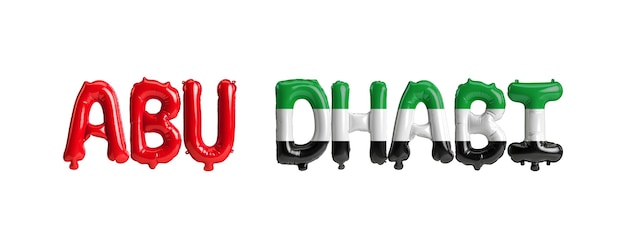 Photo 3d illustration of abu dhabi capital balloons with uae flags color isolated on white