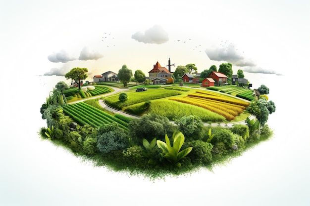 3d アイラスト: 農業の概念を白い背景で隔離した農地のイラスト