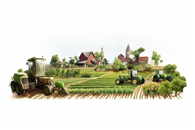 3d illustration of agriculture field isolated in white background farming concept