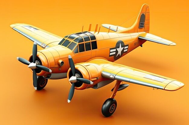 3d illustration airplane fighter plane on yellow color isolated