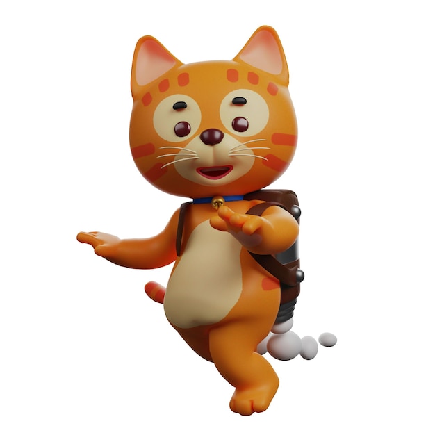 3D иллюстрация Amazing 3D Cat Cartoon Character Image с использованием ракетного двигателя, показывающего смешные лица