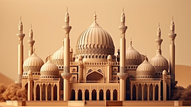 3d иллюстрация удивительного архитектурного дизайна мечети генеративного ай