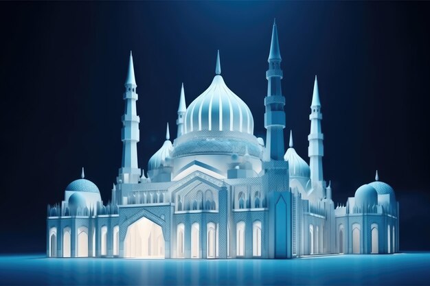 Foto illustrazione 3d di un incredibile design architettonico della moschea generativa ai