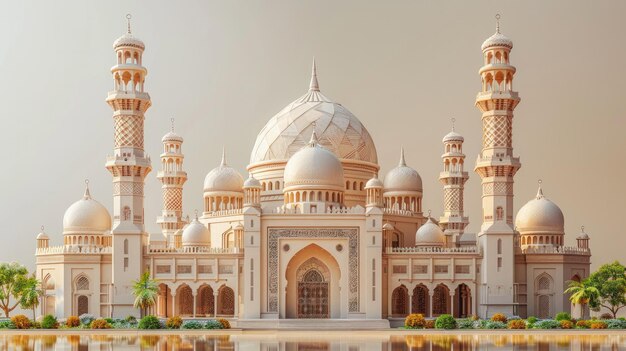 Photo 3d illustration of amazing architecture design of muslim mosque ramadan concept