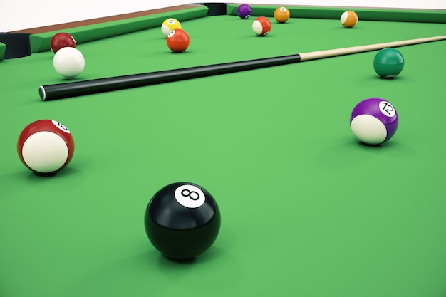 3D illustration American pool snooker balls.