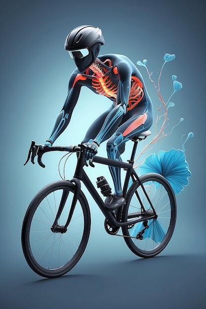 3D Illustration of an Anatomy of an Xray Cyclist Riding with Abstract Art