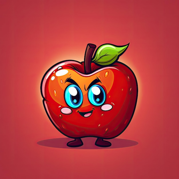 Photo 3d illustration of apple character that is drawn in cartoon style ai generated