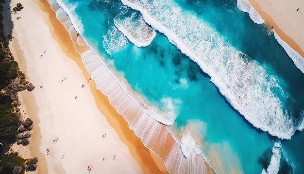 Photo 3d illustration of an arial view of summer beach and blue ocean water generative ai