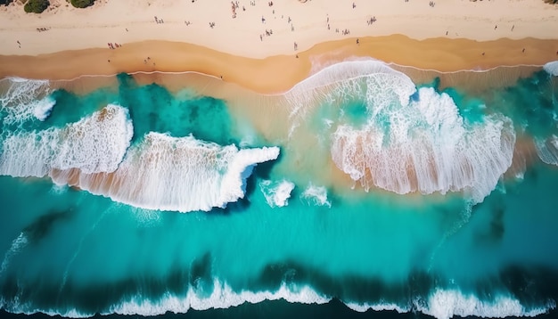 여름 해변과 푸른 바다 물에 대한 Arial 보기의 3D 그림 Generative Ai