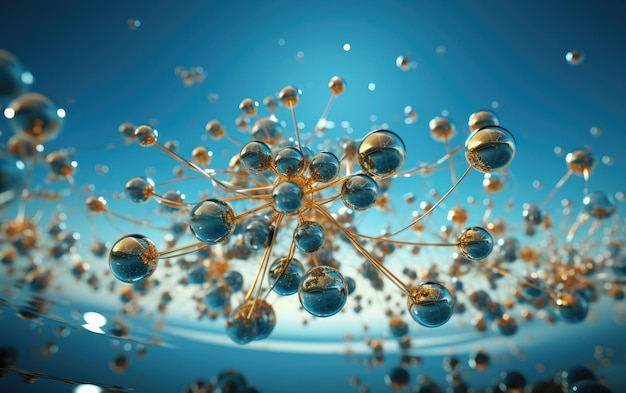 3d illustration of atom over blue background 3d rendering of molecules