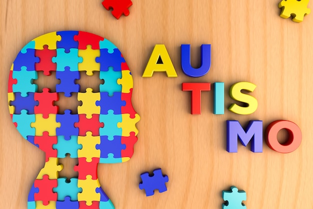 Premium Photo | 3D illustration of autism puzzle in child shape isolated