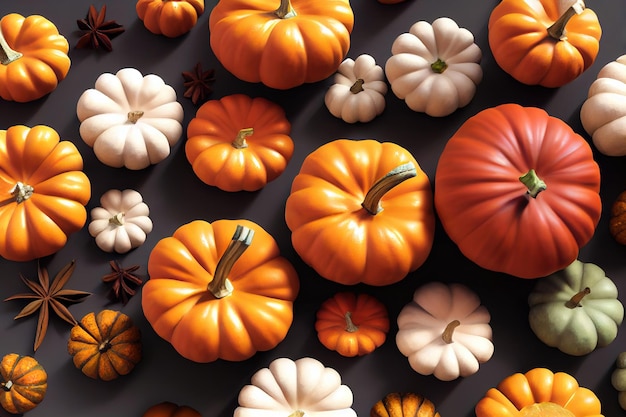 3D illustration autumn fall baking background with pumpkins