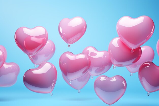 3Dイラスト 背景画像は多くのハートで舗装されています ピンクと青のセット バレンタインデーとホワイトデー 母の日 父の日 高品質の写真