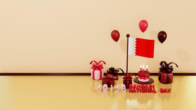 3d illustration bahrain independence day with cake and flag perfect for background and illustration