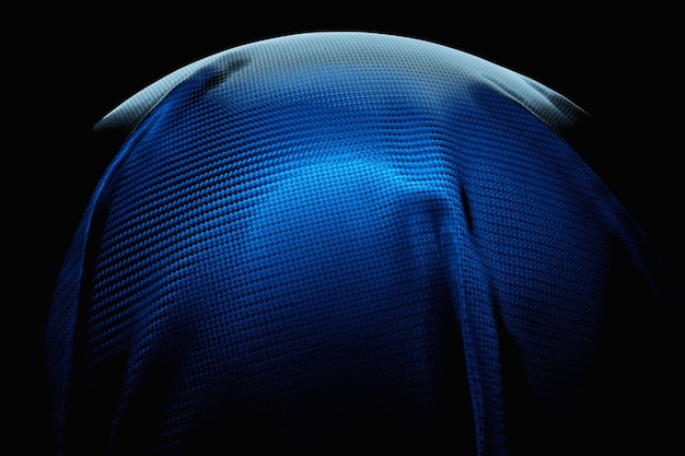 3d illustration of a ball under a blue piece of fabric on a black background Geometry pattern