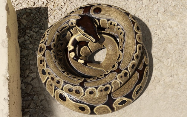 3d illustration of ball python regius isolated on ground A royal python Reticulated python lying